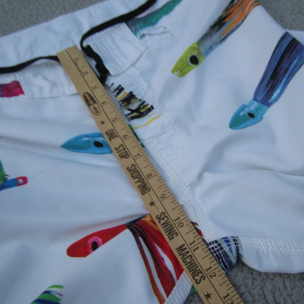 Billabong Board Short Mens 38 White Blue Fishing Lure Print Beach